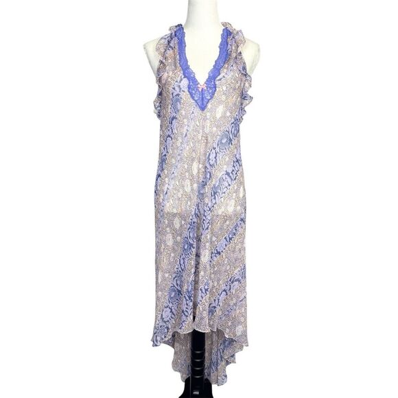 Victoria’s Secret Babydoll Slip Maxi Dress Medium Purple Lace Sheer High Low Hem - Picture 1 of 8